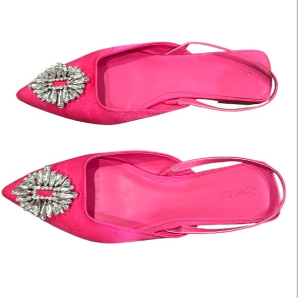 Open Edit Kendall Fuschia Pointy Crystal Embellished Slingback Flats Size - Picture 6 of 11